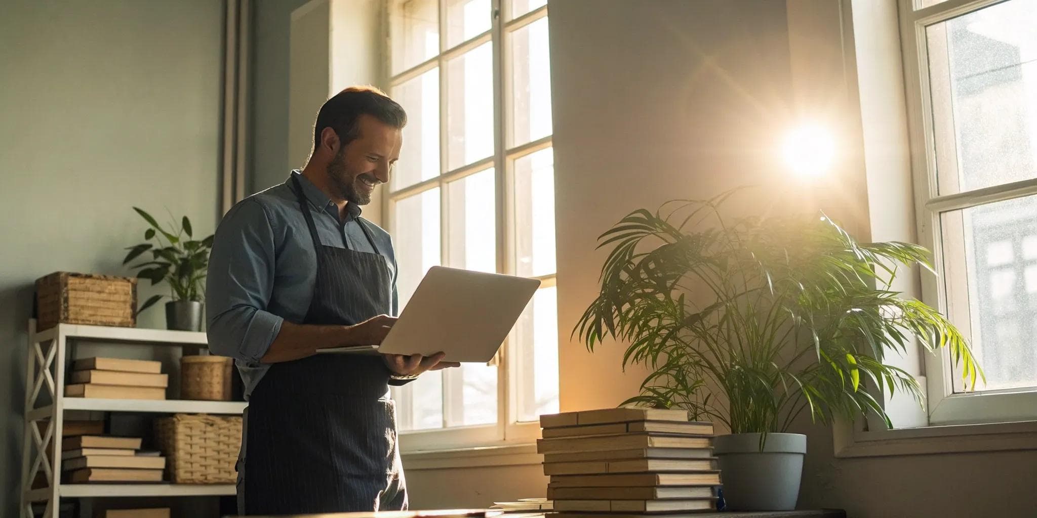 Business owner on a laptop applying for a government backed business loan.