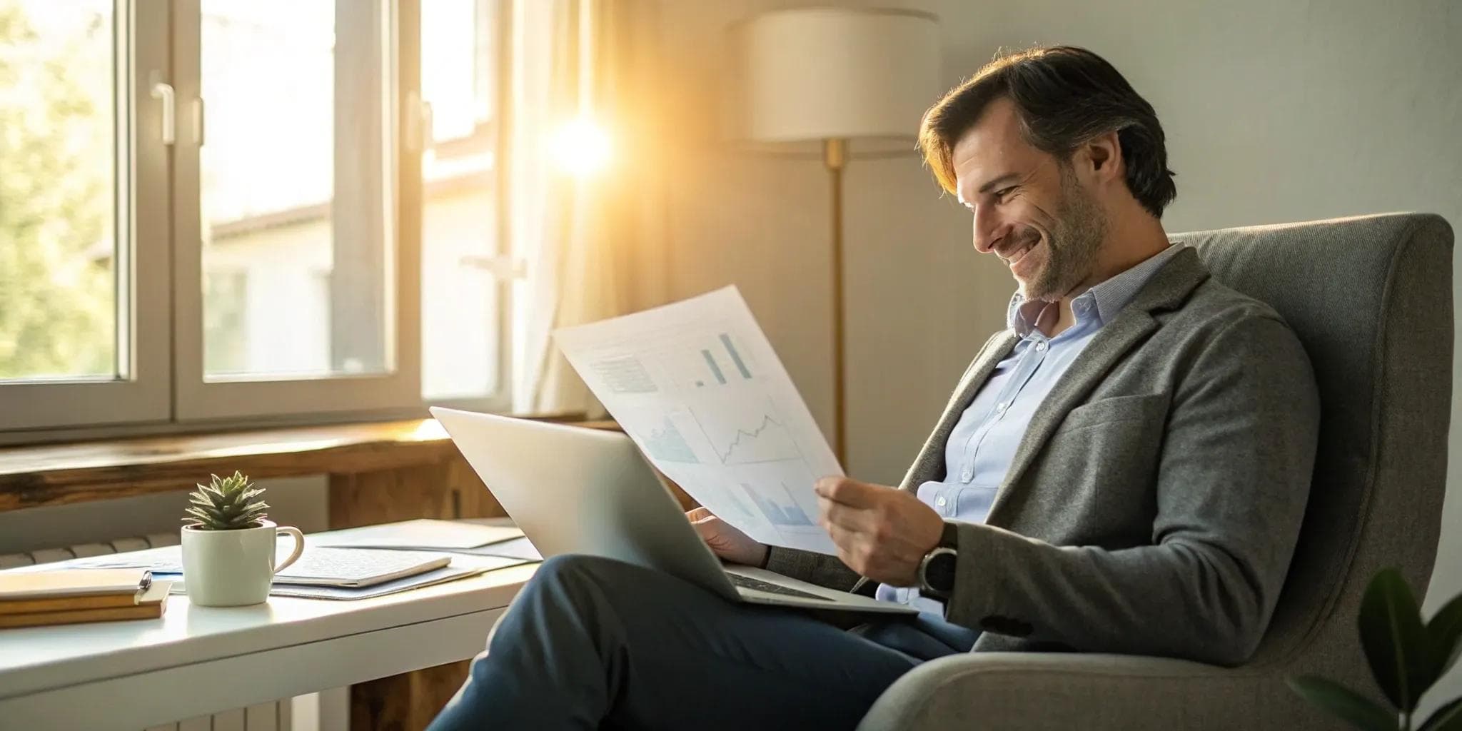 A small business owner at a desk reviewing how invoice factoring helps with cash flow.